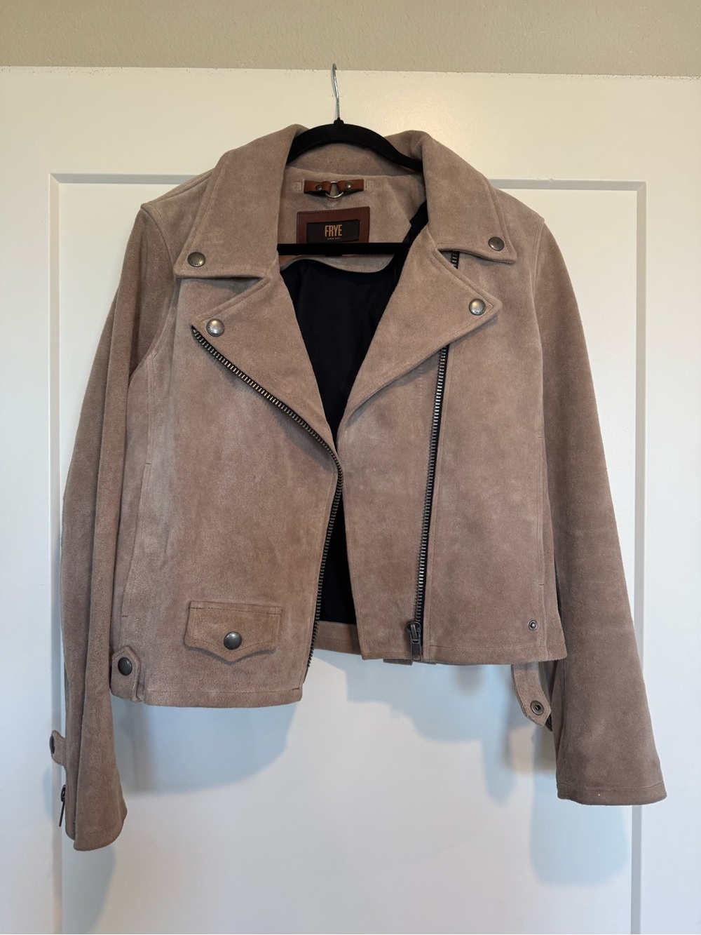 Frye Taupe 100% Learhee Moto Jacket with Silver Hardware